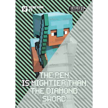 کارت شماره 11 ماینکرافت 2025 - قلم قدرتمندتر از شمشیر الماس است - The pen is mightier than the diamond sword