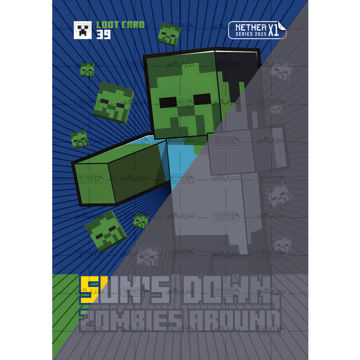 کارت شماره 39 ماینکرافت 2025 - خورشید غروب است، زامبی ها در اطراف - Sun's down, zombies around